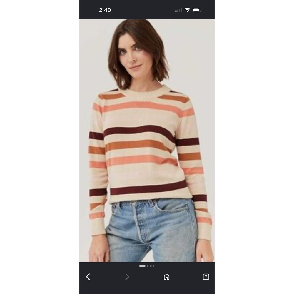 Pact Organic Cotton Striped Sweater sz Medium Pink Burgundy Cream Granola Earthy